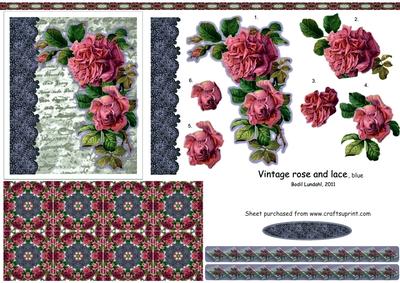 Vintage Rose and Lace, Blue