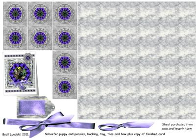 Schaefer Puppy and Pansies, Backing, Tiles, Bow Plus Copy Of