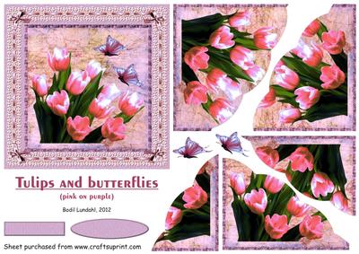 Tulips and Butterflies (pink on Purple)