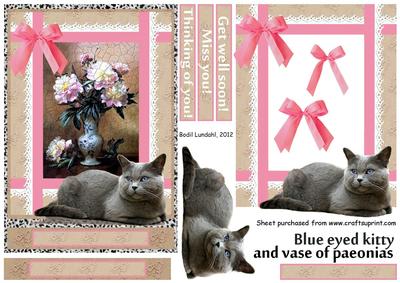 Blue Eyed Kitty and Vase of Paeonias