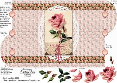Decoupaged Vintage Rose Buttoned in the Back
