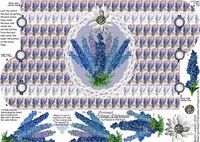 Decoupaged Vintage Delphiniums Buttoned in the Back