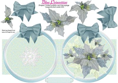 Blue Poinsettias. Shaped, Folded Wobble Card Decoupage