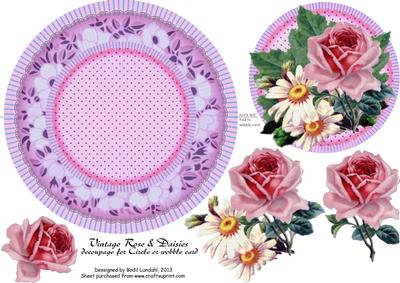 Vintage Rose & Daisies, Decoupage for Circle or Wobble Card