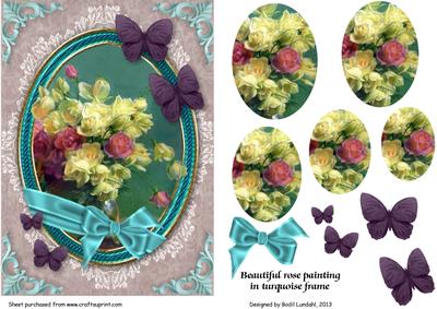 Beautiful Rose Painting in Turquoise Frame