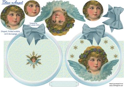 Blue Angel, Shaped, Foldes Wobble Card Decoupage