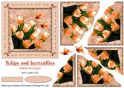 Tulips and Butterflies (melon on Beige)