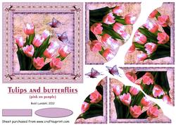 Tulips and Butterflies (pink on Purple)