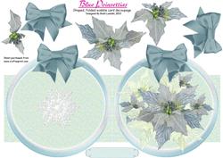 Blue Poinsettias. Shaped, Folded Wobble Card Decoupage
