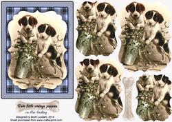 Cute Little Vintage Puppies on Blue Backing