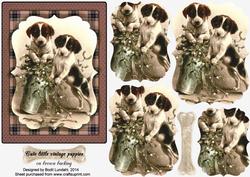 Cute Little Vintage Puppies on Brown Backing