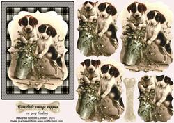 Cute Little Vintage Puppies on Grey Backing
