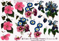 3 Pcs. 3D Vintage Flowers, 2