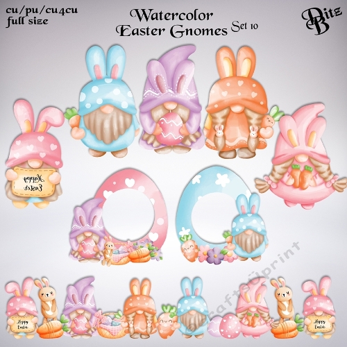 Watercolor Easter Gnomes Set 10
