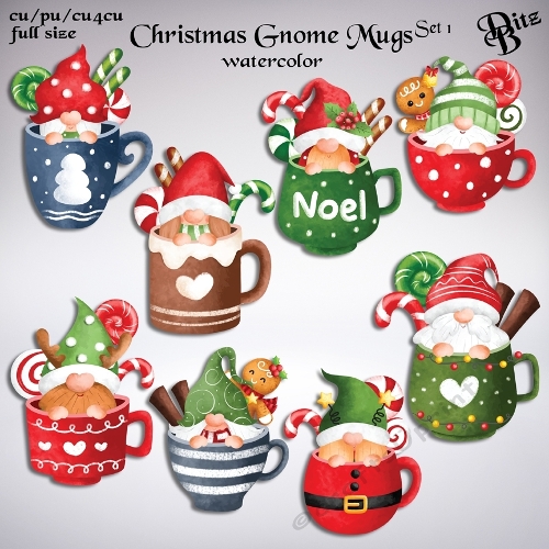Christmas Gnome Mugs Set1