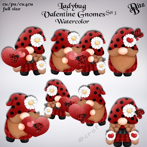 Ladybug Valentine Gnomes Set 3