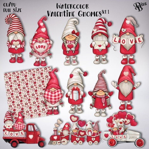 Watercolor Valentine Gnomes Set 1