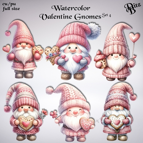 Watercolor Valentine Gnomes Set 4