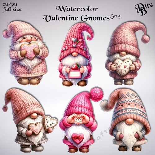 Watercolor Valentine Gnomes Set 5