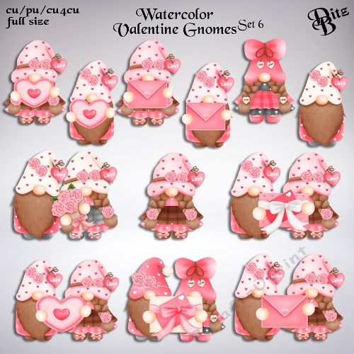 Watercolor Valentine Gnomes Set 6