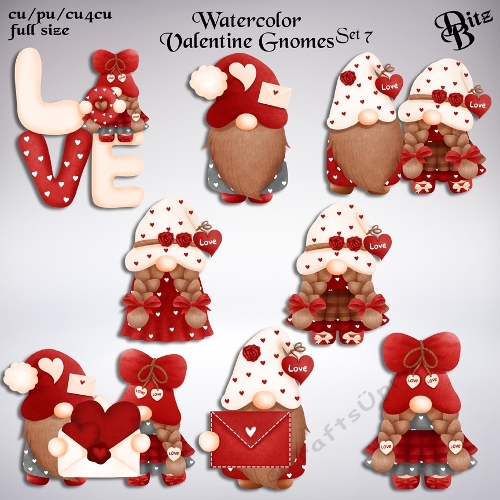 Watercolor Valentine Gnomes Set 7