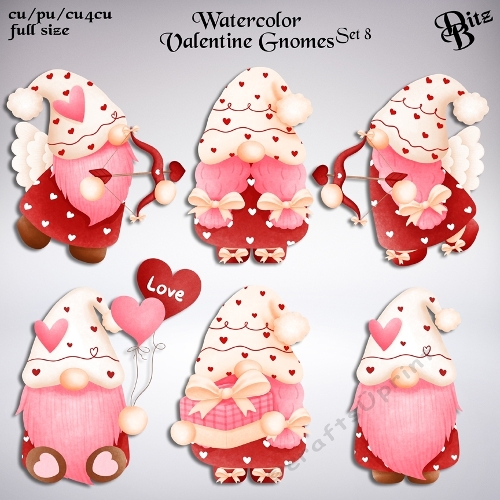 Watercolor Valentine Gnomes Set 8