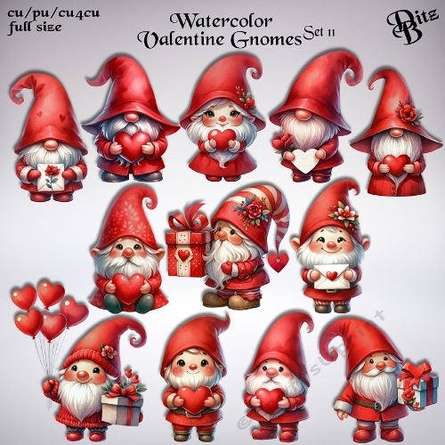 Watercolor Valentine Gnomes Set 11
