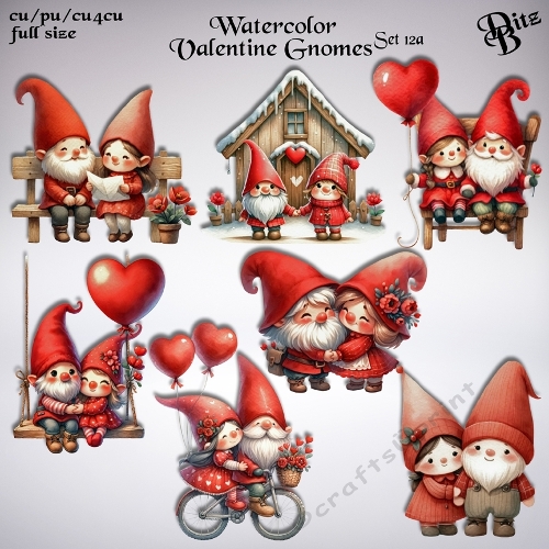 Watercolor Valentine Gnomes Set 12a