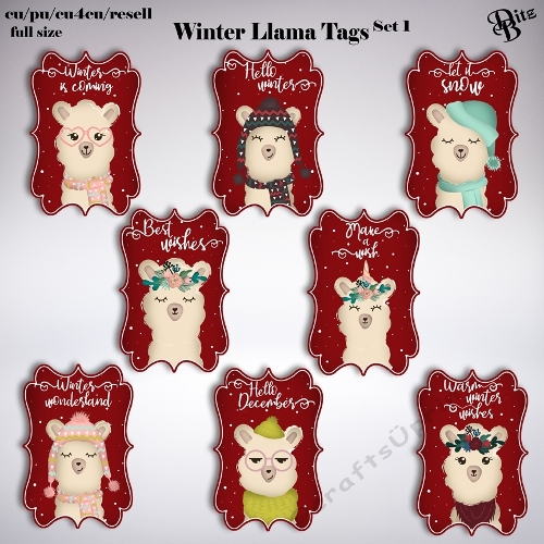 Winter Llama Tags Set 1
