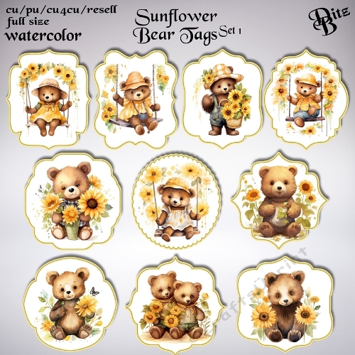 Sunflower Bear Tags Set 1