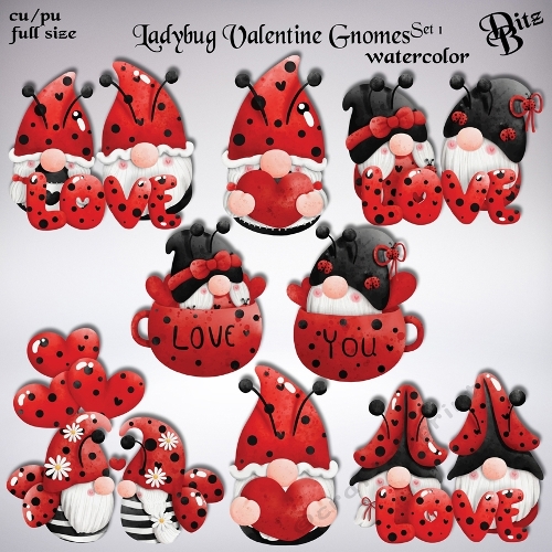 Ladybug Valentine Gnomes Set 1