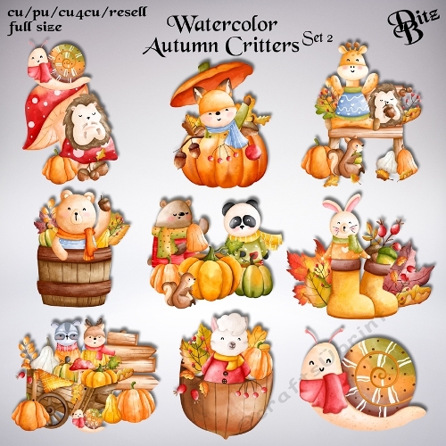 Watercolor Autumn Critters Set 2