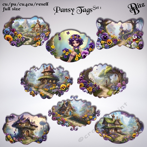 Pansies Tags Set 1