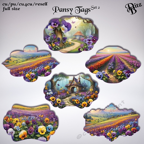 Pansies Tags Set 2