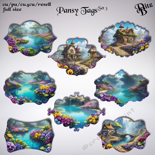 Pansies Tags Set 3
