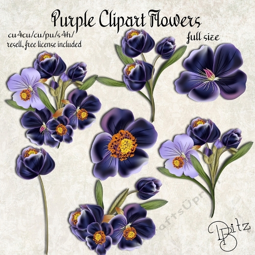 Purple Clipart Flowers Set 1