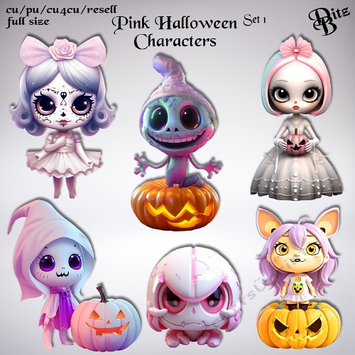 Pink Halloween Characters Set 1