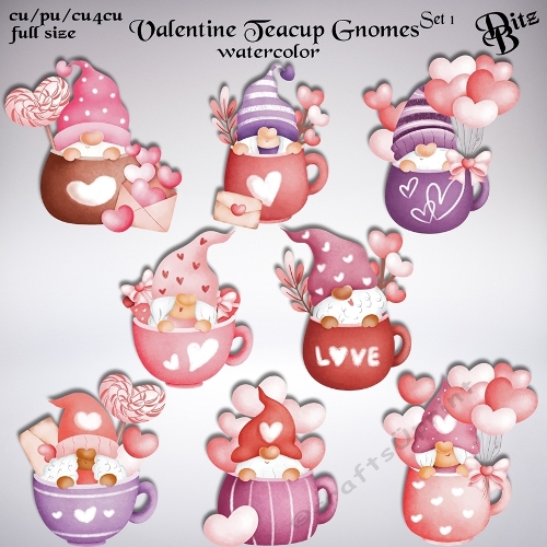 Valentine Teacup Gnomes Set 1