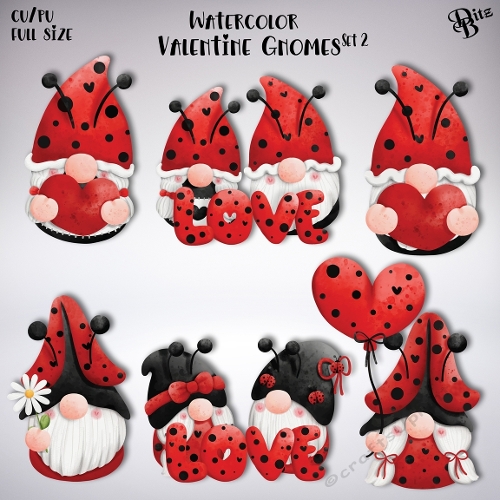 Watercolor Valentine Gnomes Set 2