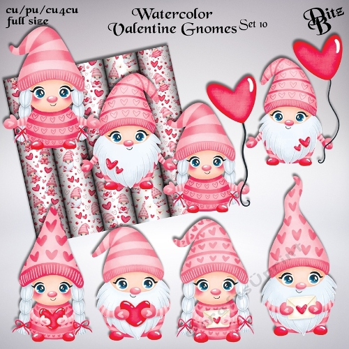 Watercolor Valentine Gnomes Set 10