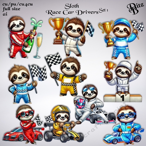 Sloth Race Car Drivers Set 1