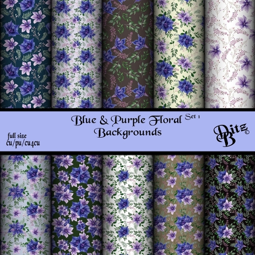 Blue & Purple Floral Backgrounds Set 1