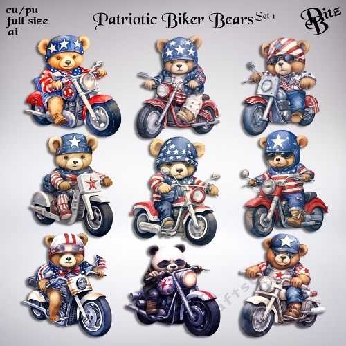 Patriotic Biker Bears Set 1