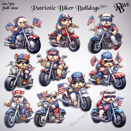 Patriotic Biker Bulldogs Set 1