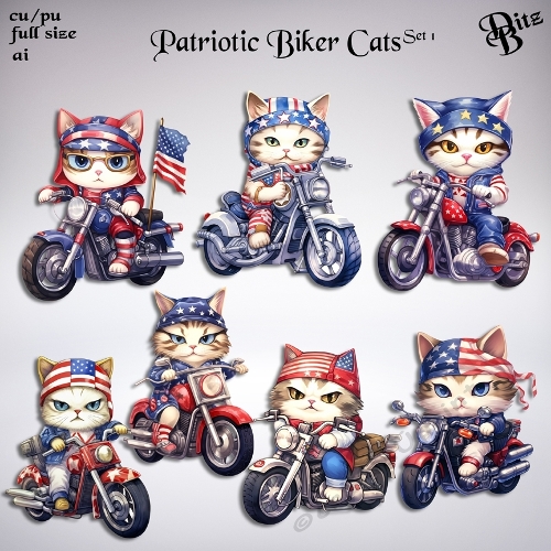 Patriotic Biker Cats Set 1