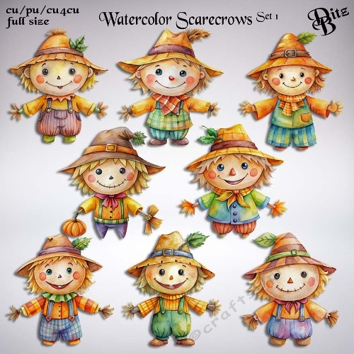 Watercolor Scarecrows Set 1