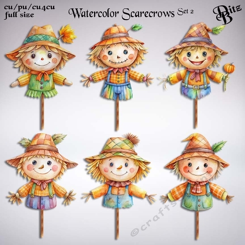 Watercolor Scarecrows Set 2
