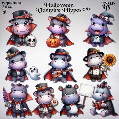 Halloween Vampire Hippos Set 1