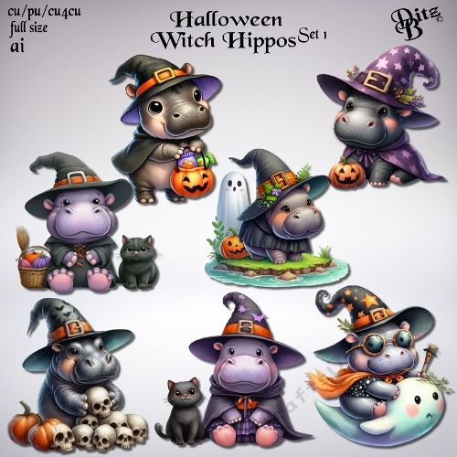 Halloween Witch Hippos Set 1