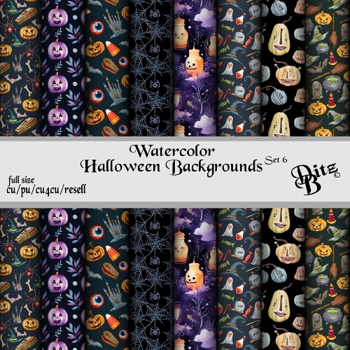 Watercolor Halloween Backgrounds Set 6